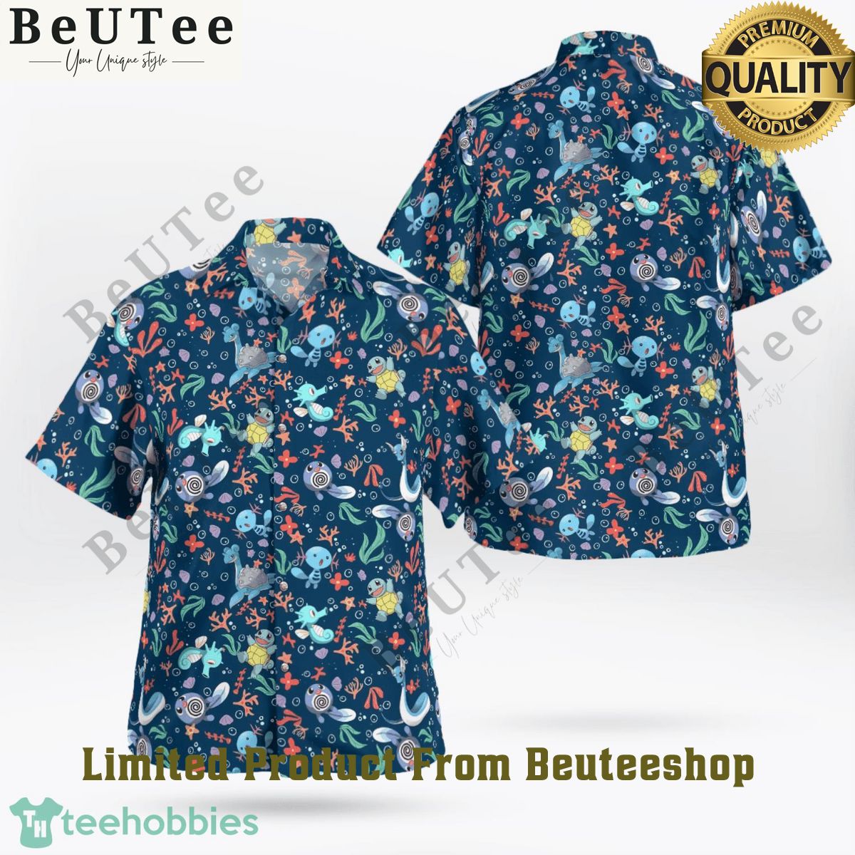 Pokemon Horsea Wooper Squirtle Blue Pattern Hawaiian Shirt