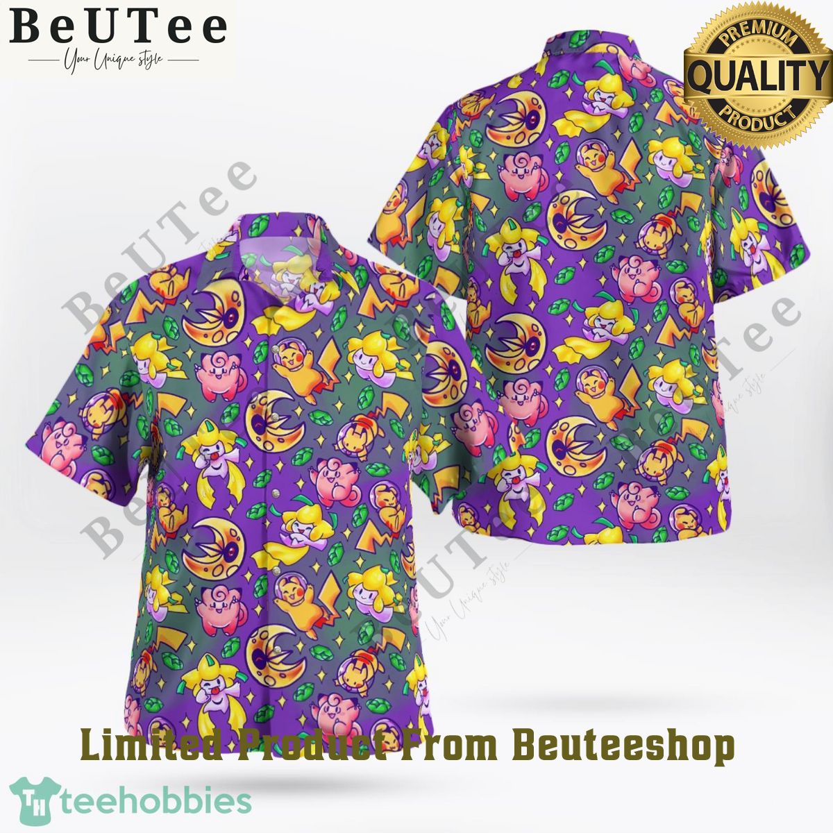 Pokemon Lunatone Clefairy Jirachi Colorful AOP Hawaiian Shirt