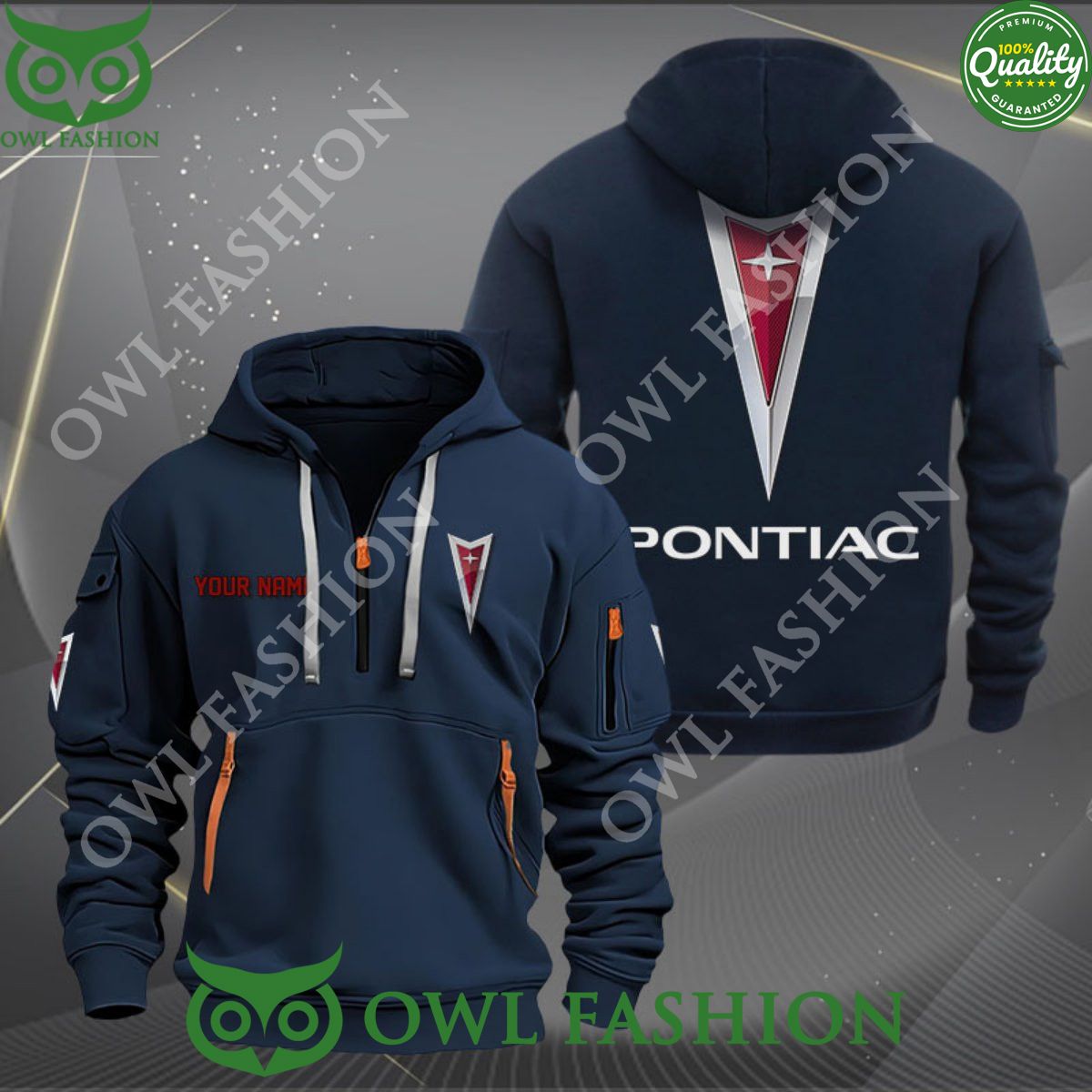 Pontiac Custom Name 2D Half Zipper Hoodie