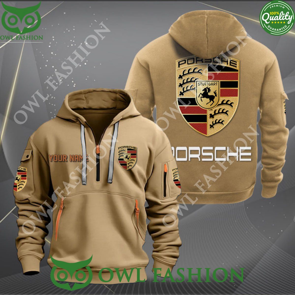 Porsche Car Brand Customized 2D Half Zipper Hoodie