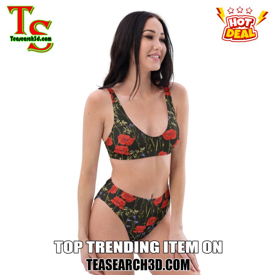 Top Hot Trending Bikini Set Best Gift For Women 22 Red Poppy Floral High Waisted Bikini Set