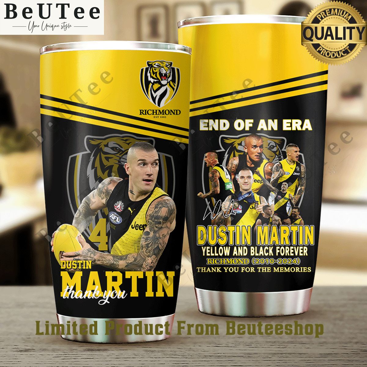 Richmond FC Dustin Martin End of an era 14 years Yellow and black forever 3D t shirt