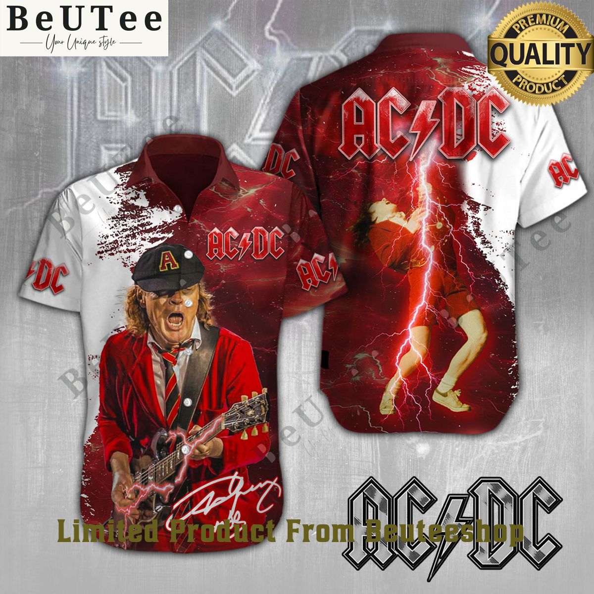 Rock Angus Young ACDC Lightning hawaiian shirt