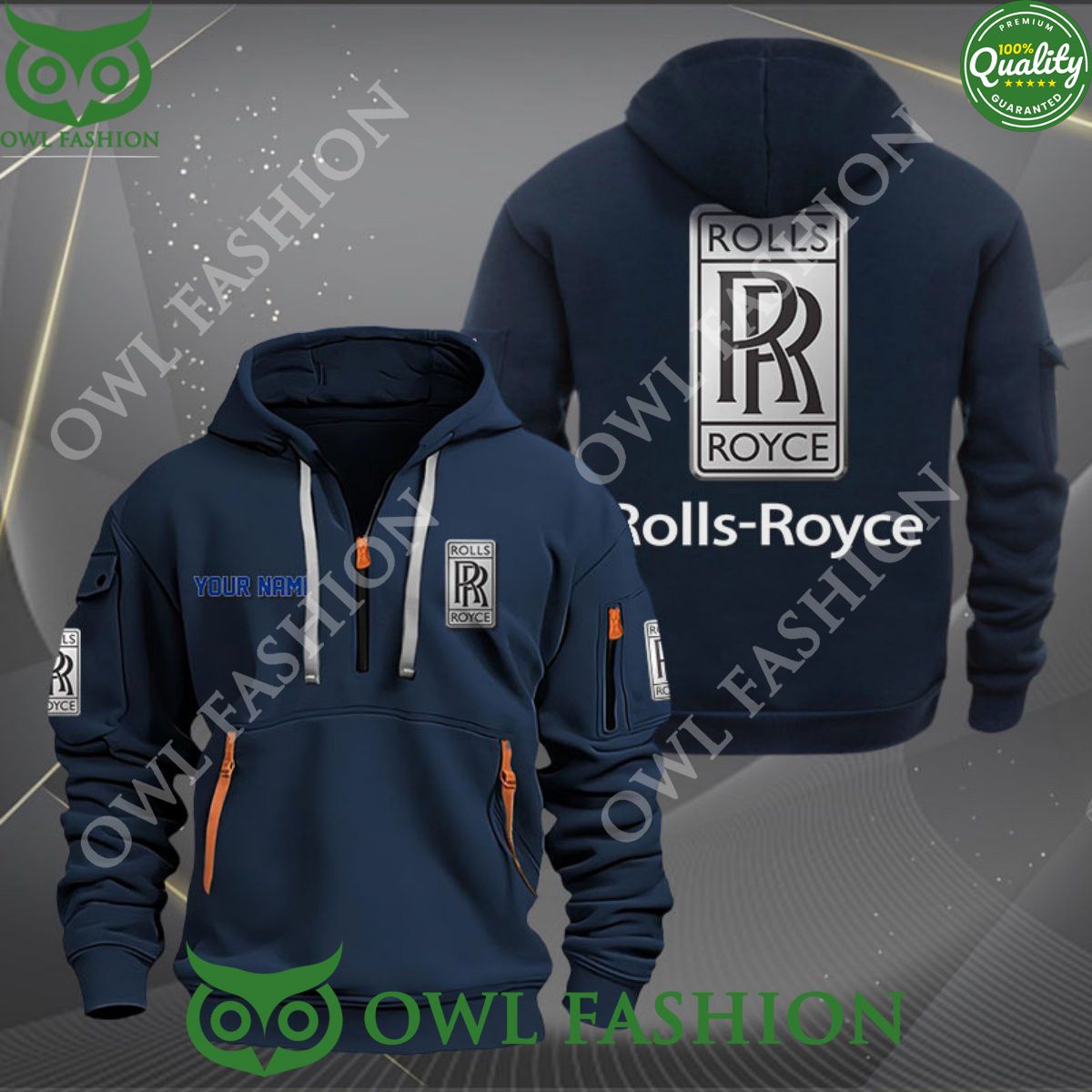 Rolls Royce Brand Logo Personalized 2D Half Zipper Hoodie