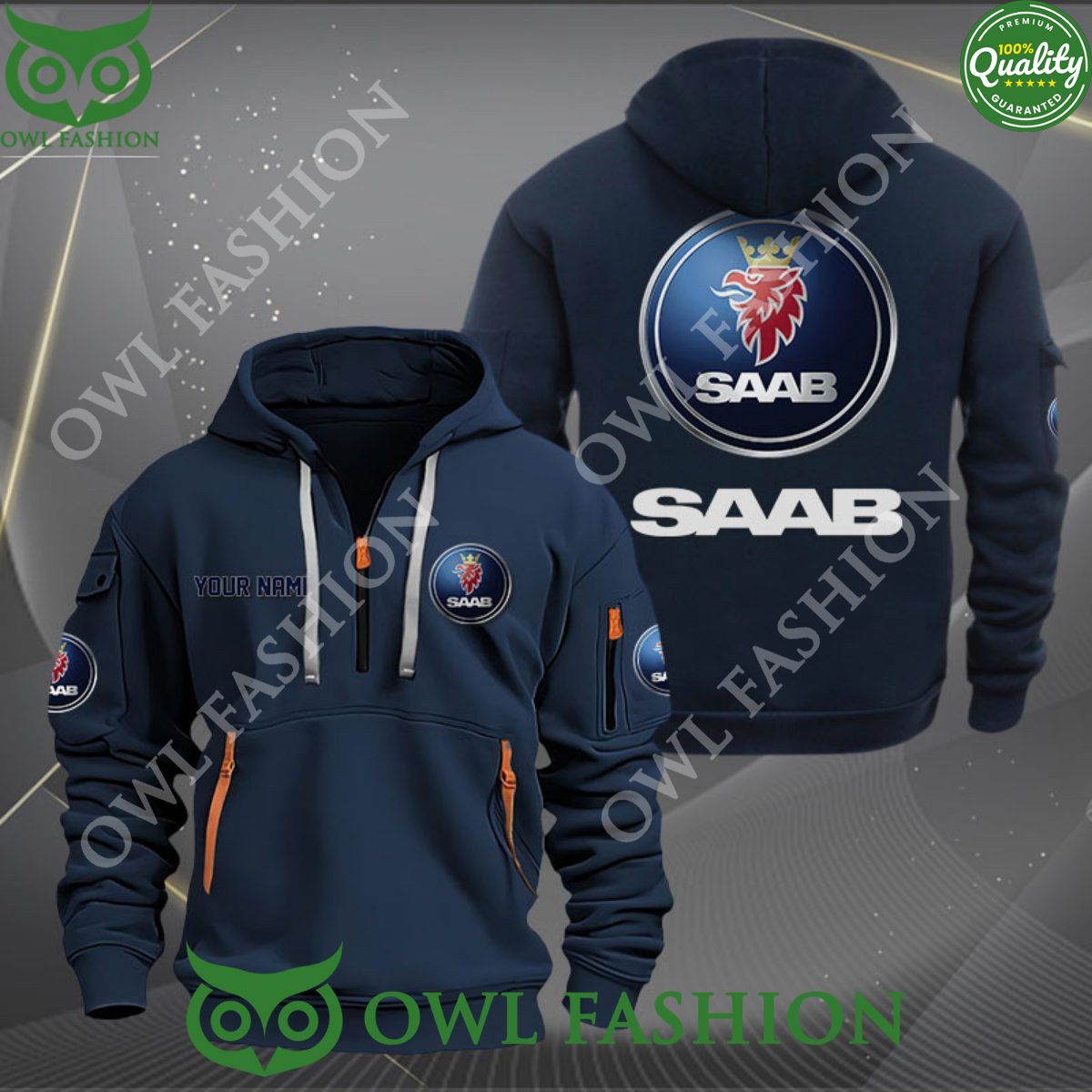 Saab Automobile Car Motor Luxury Customized 2d half zipper hoodie