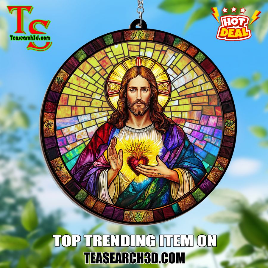 Hot Stained Glass Suncatchers ideas in 2024 23 Sacred Heart of Jesus Stained Glass Suncatcher