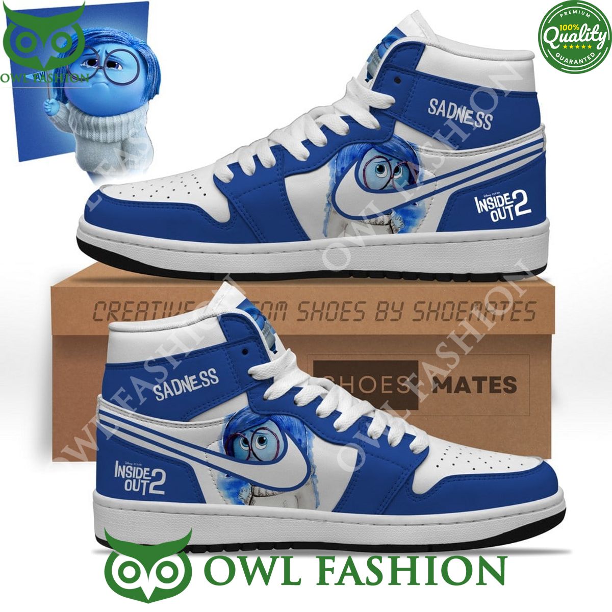 Sadness Inside Out 2 Nike Air Jordan Blue High Top Shoes