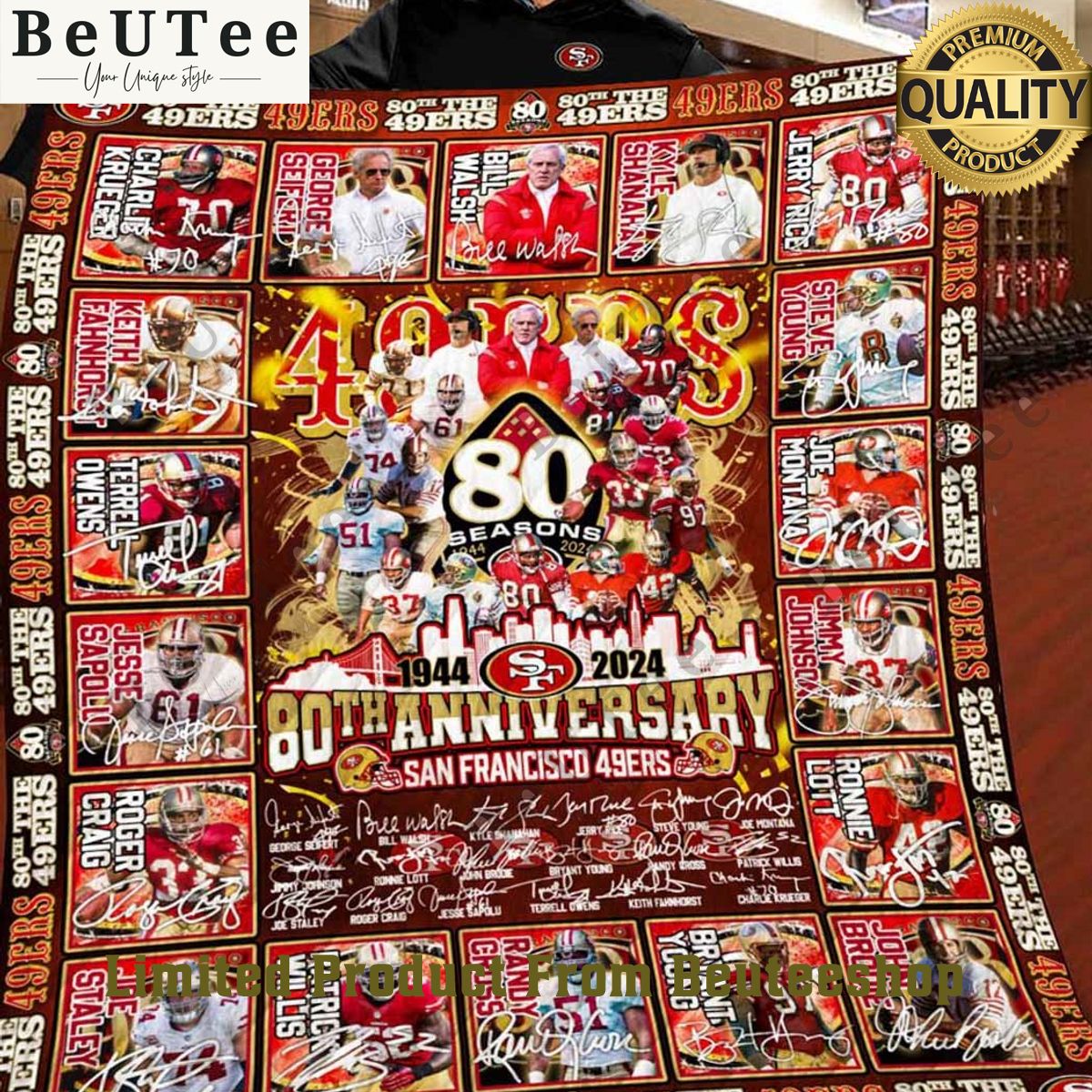 San Francisco 49ers 1944 2024 The Niners 80th Anniversary Quilt Fleece Blanket