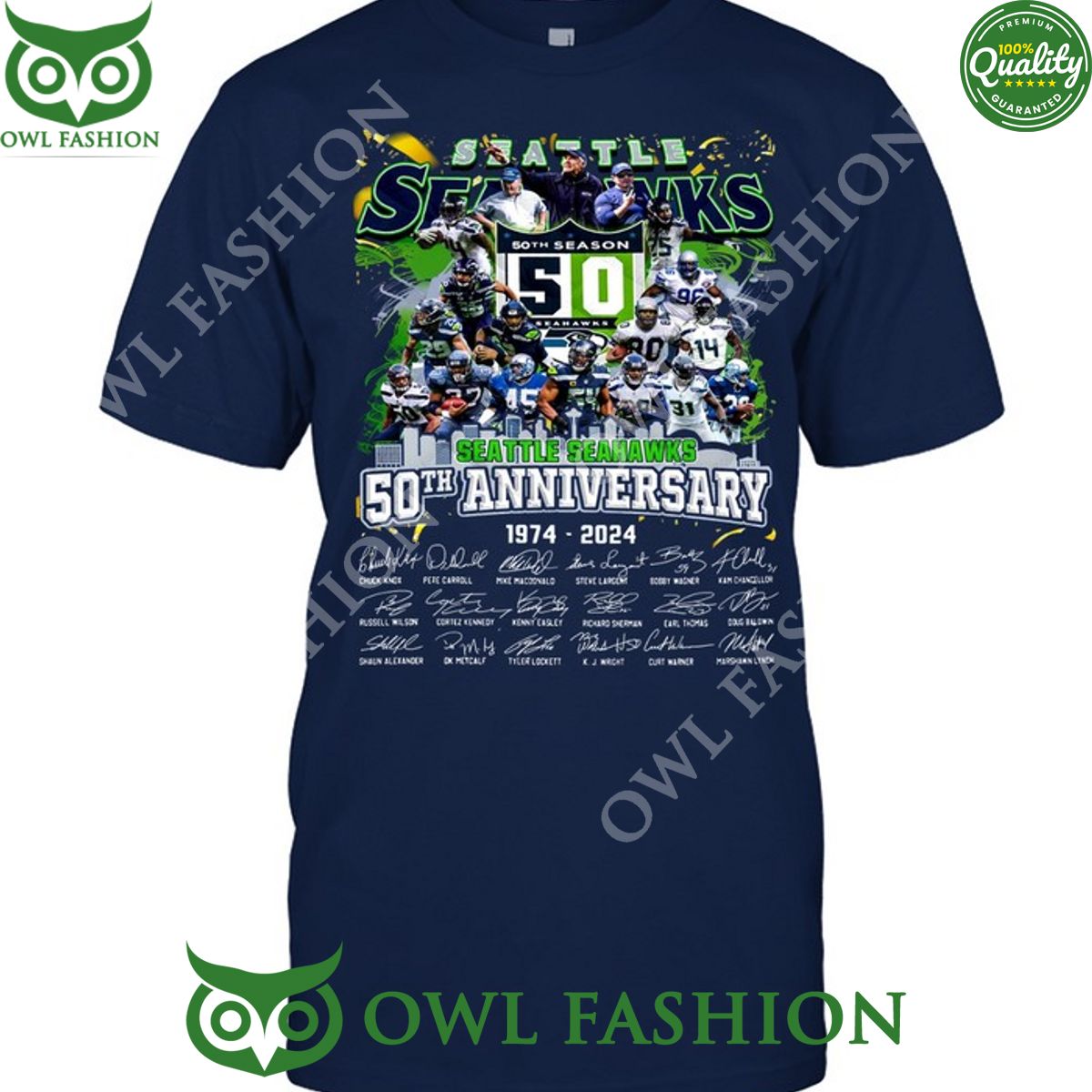 Seattle Seahawks players team 50th Anniversary 1974 2024 t shirt