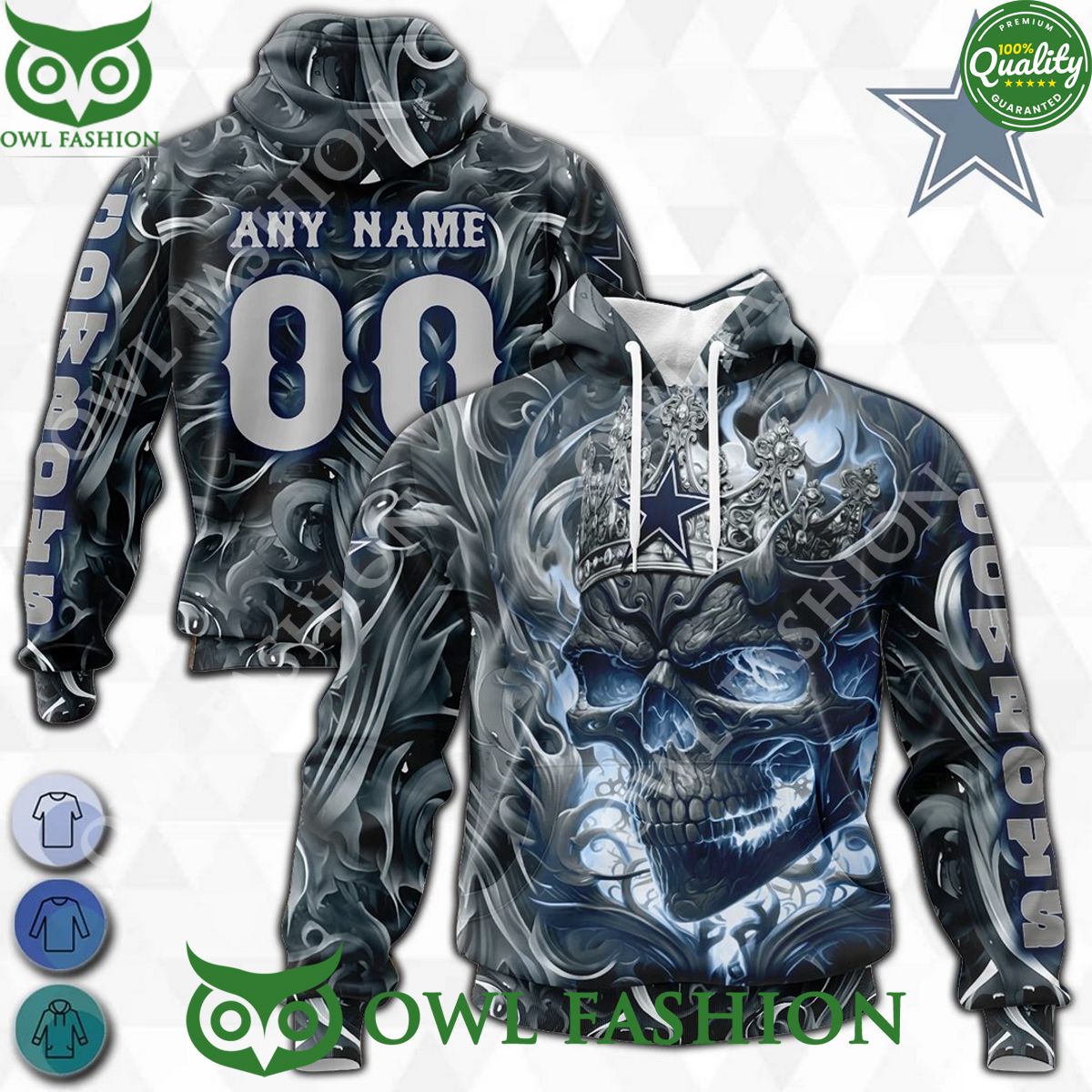 Skull with Crown Blue Dallas Cowboys NFL Custom Name Number Limited Edition Hoodies