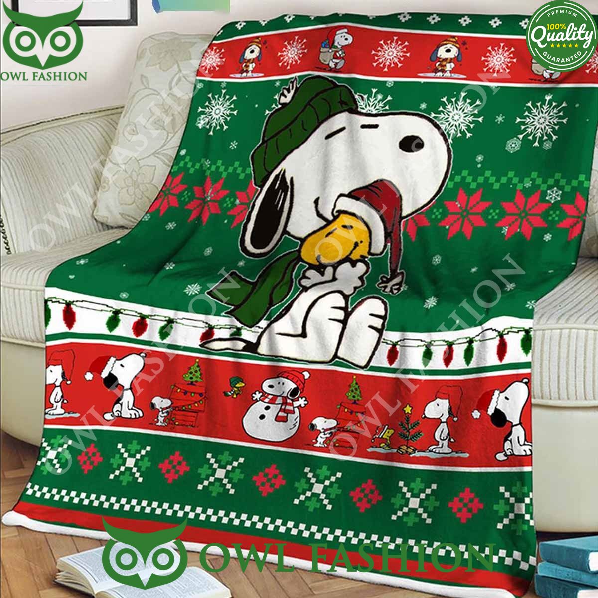 Snoopy Peanuts Greeting Christmas Snowman Quilt Fleece Blanket