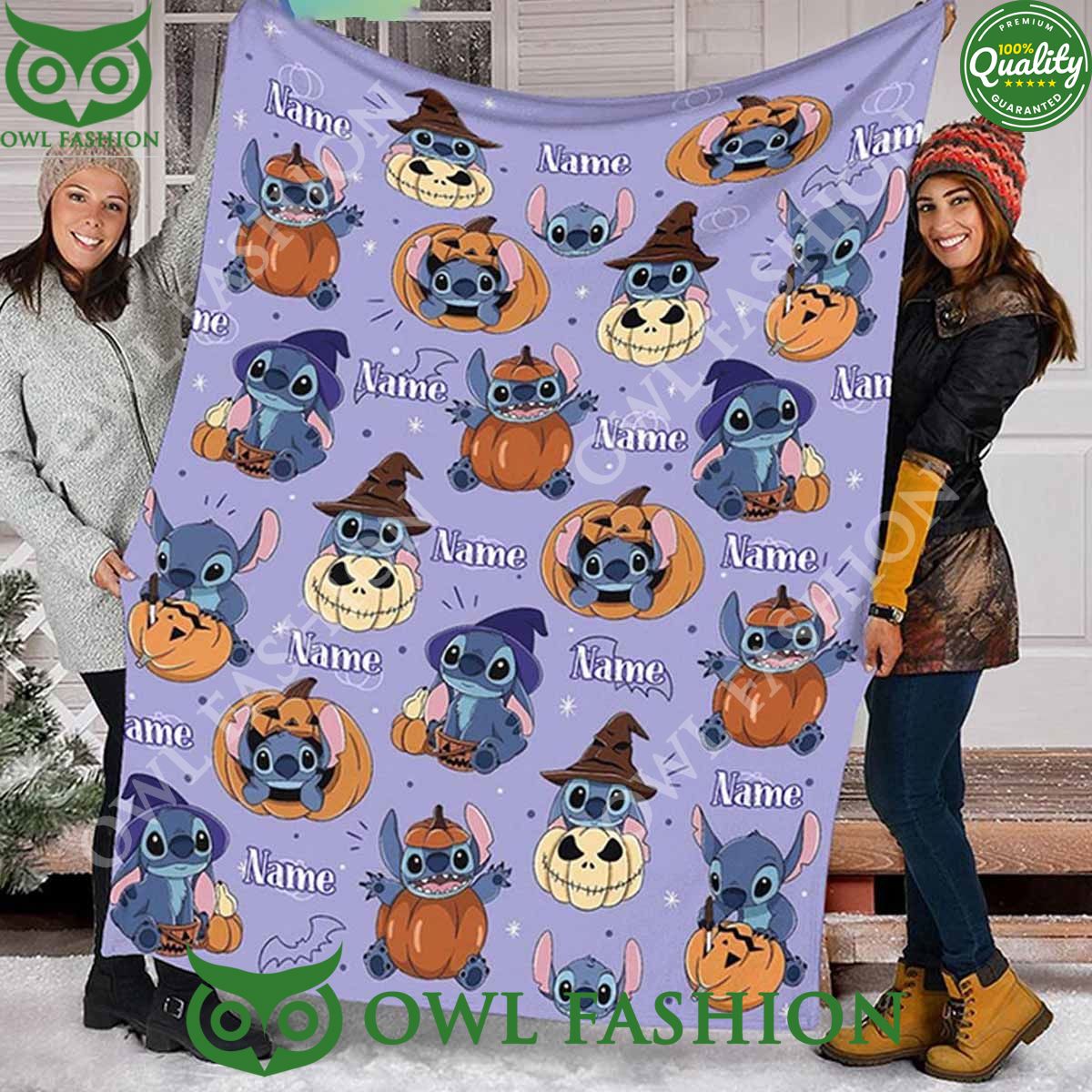 Stitch With Jack O Lantern 2024 Pumpkin Personalized Quilt Fleece Blanket