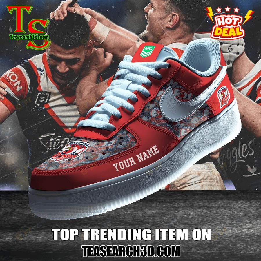 New Trending Sneaker Best Gift For Fans 26 Sydney Roosters NRL Custom Name Air Force Sneaker