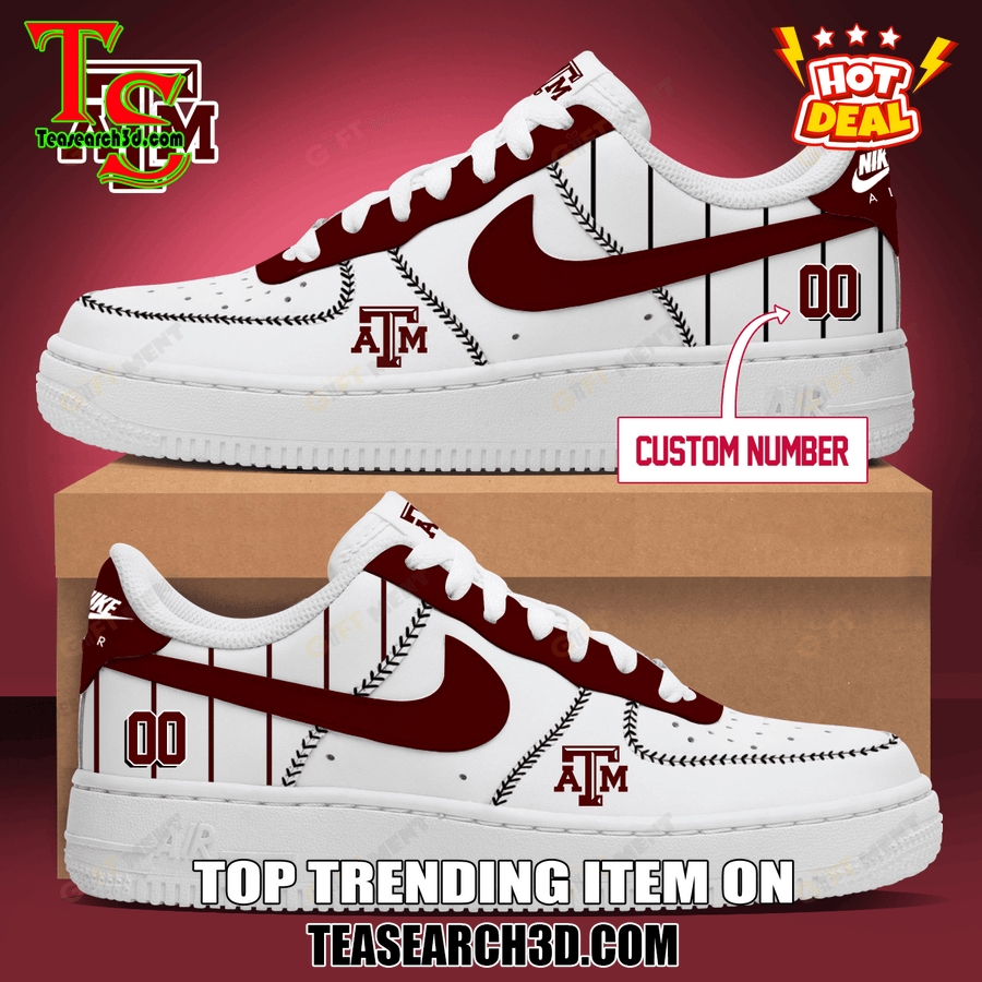 Amazing NCAA Air Force Sneakers Shoes 26 Texas A&M Aggies Baseball Custom Air Force Sneakers