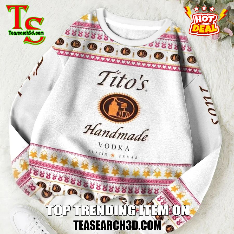 High Quality Drinking Game Ugly Christmas Sweater 30 Tito's Handmade Vodka Pink Ugly Christmas Sweater