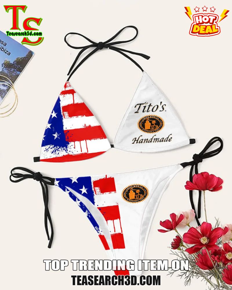 Drink Bikini Women Summer Sale 2024 32 Tito's Vodka USA Flag White Triangle Bikini Set