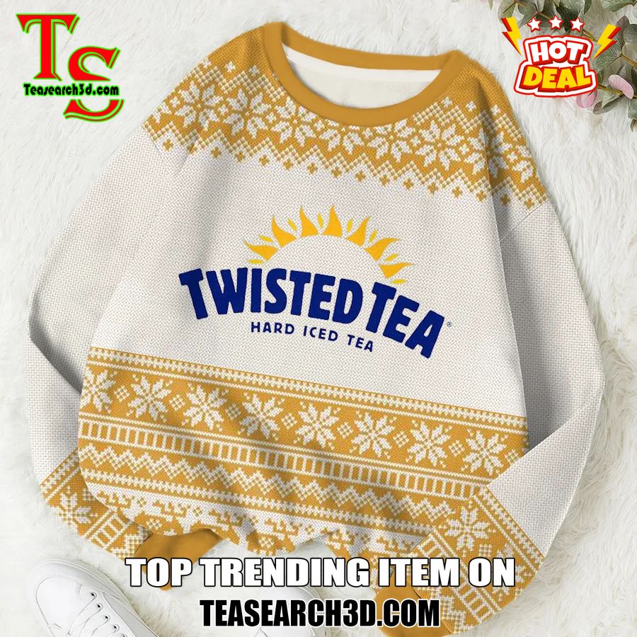 High Quality Drinking Game Ugly Christmas Sweater 32 Twisted Tea Drinking Yellow Ugly Christmas Sweater