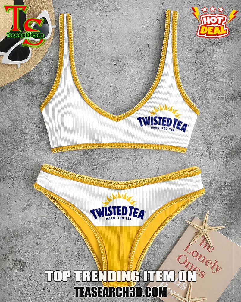 Top Hot Trending Women Drink High Waisted Bikini Sets 30 Twisted Tea Yellow and White High Waisted Bikini Sets