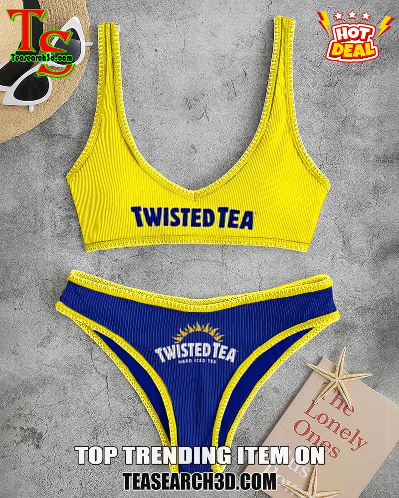 Top Hot Trending Women Drink High Waisted Bikini Sets 31 Twisted Tea Yellow Navy High Waisted Bikini Sets