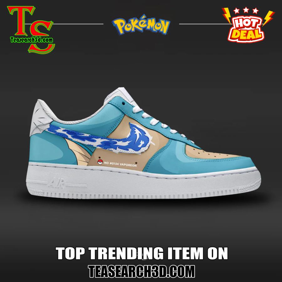 New Trending Custom Nike Logo AF1 Shoes 34 Vaporeon Pokemon Custom Air Force 1 Sneaker Shoes
