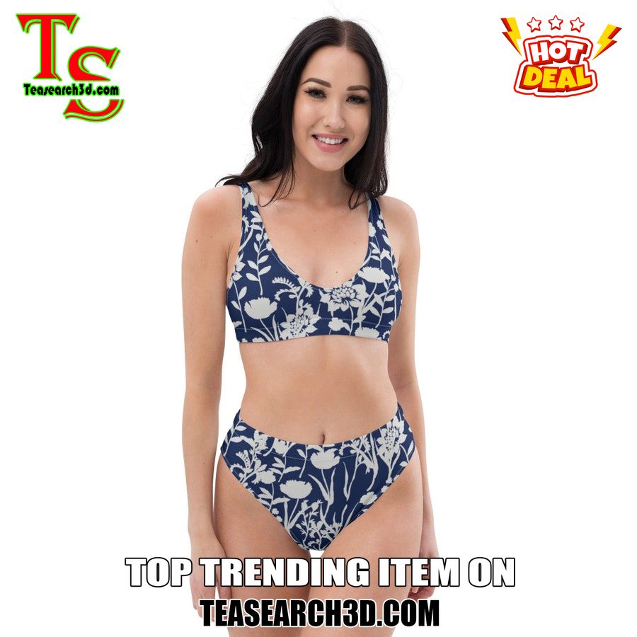 Top Hot Trending Bikini Set Best Gift For Women 31 Vintage Blue Floral High Waisted Bikini Set