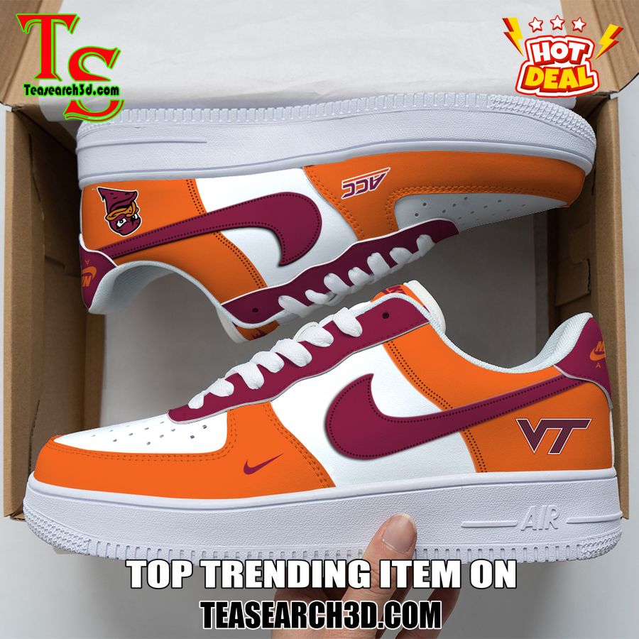 Amazing Nike Logo Air Force 1 Nike Shoes, Sport Team AF1 Shoes 38 Virginia Tech Hokies Custom Nike Logo AF1 Shoes