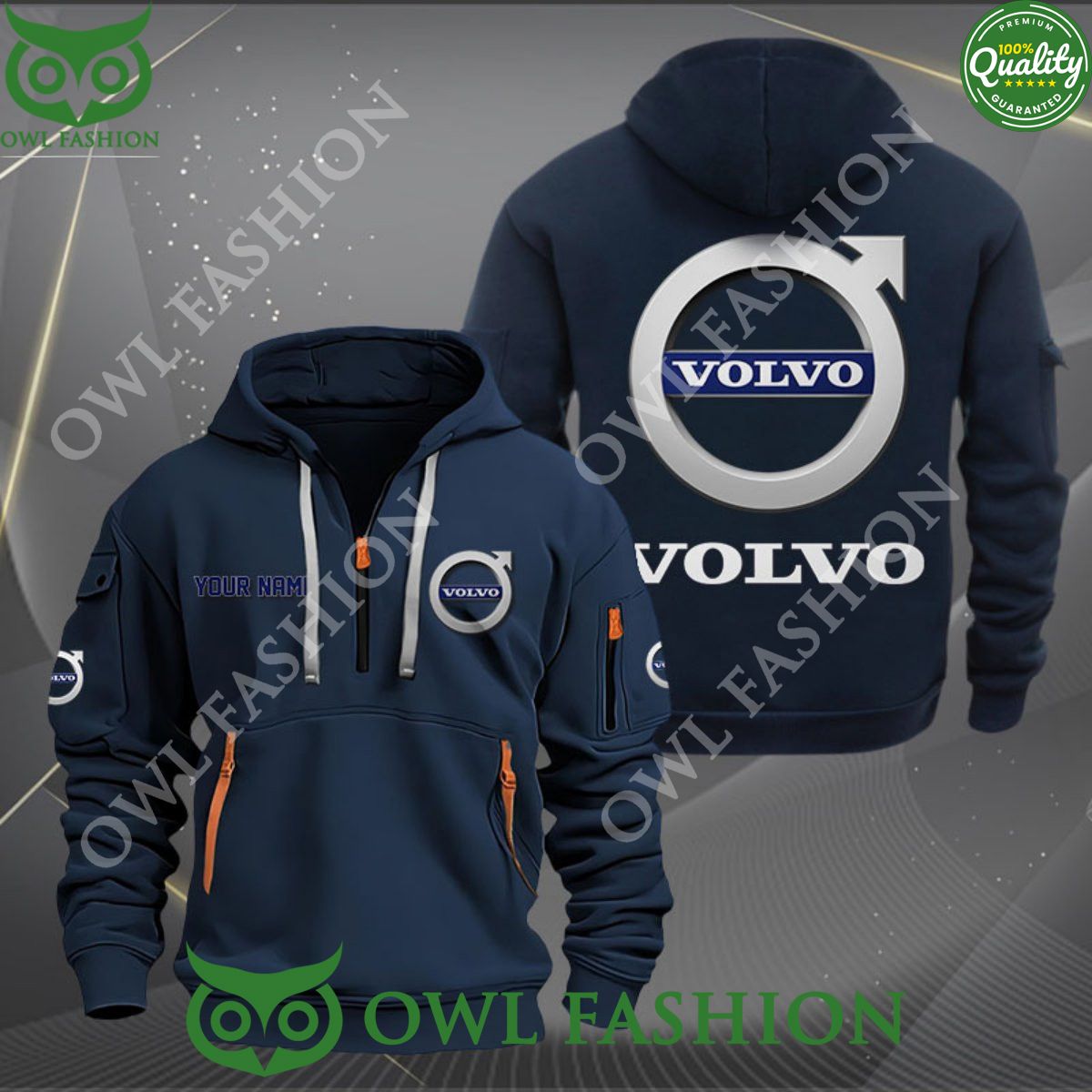 Volvo Luxury Brand Custom Name 2D Half Zipper Hoodie