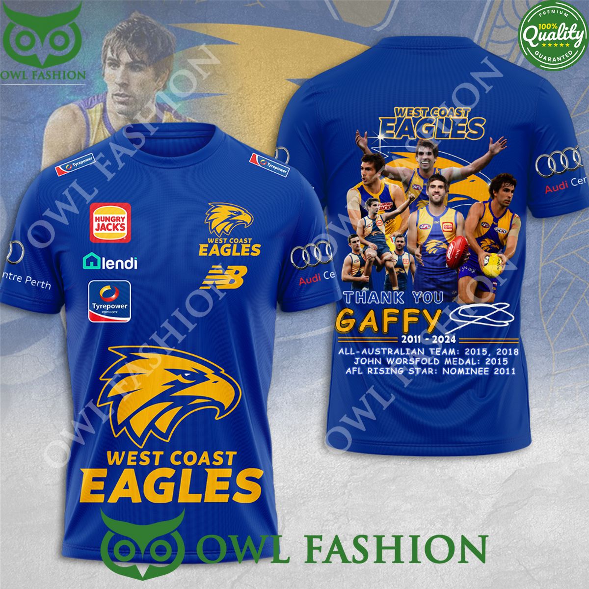 West Coast Eagles x Andrew Gaff 2011 2024 Thank 3D t shirt