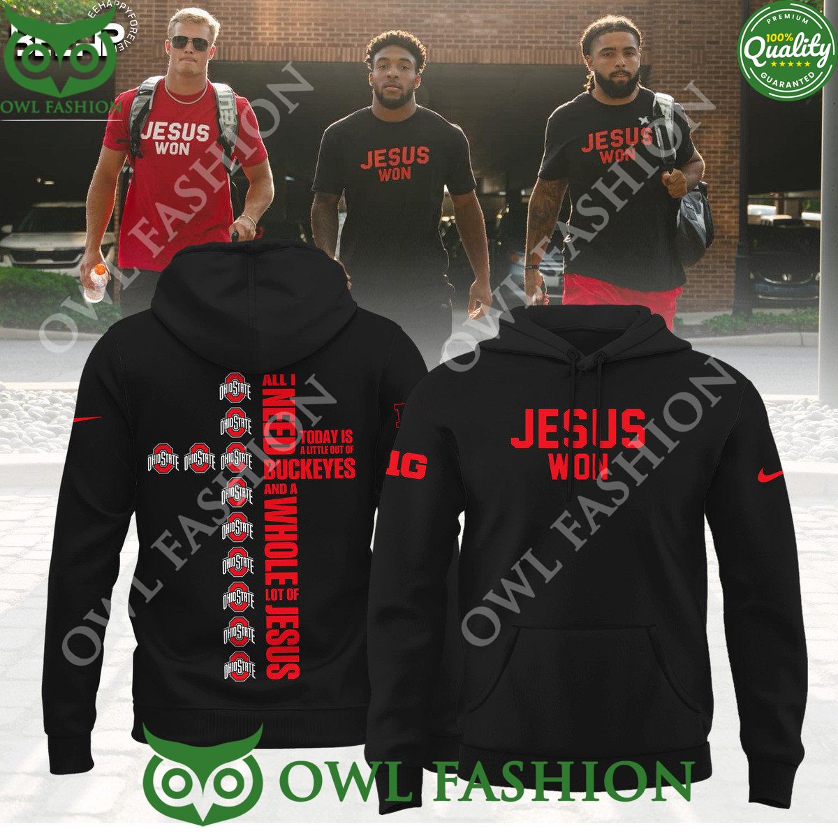 Whole lot of JESUS WON OHIO STATE Buckeyes Football Black Hoodie 2024