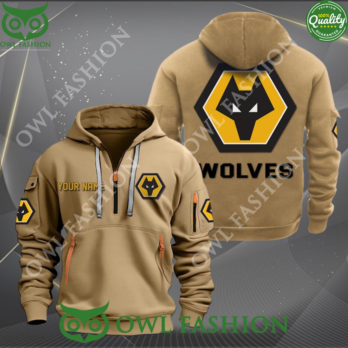 Wolverhampton Wanderers Football Champion Custom Name Quarter Zip Hoodie