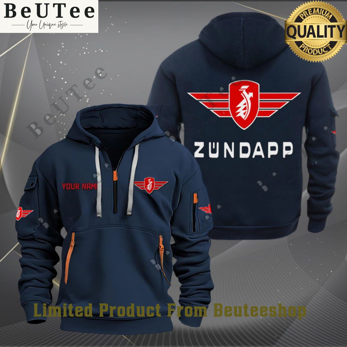 Zundapp Automotive manufacturer Motorcycle Custom Name Color 2D quarter zip hoodie