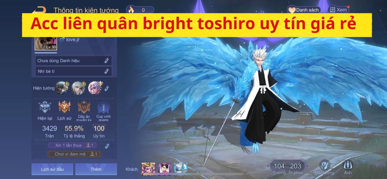 Mua bán acc liên quân bright toshiro tại Shopacc.vn