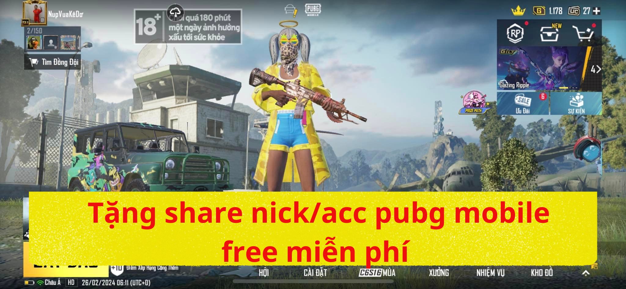 Tặng share nick/acc pubg mobile free miễn phí 2024