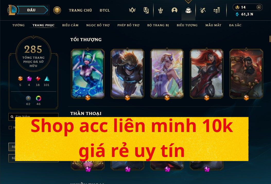 Shop acc liên minh 10k giá rẻ uy tín tại Shopacc.vn