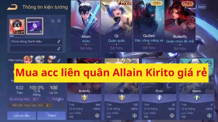 Mua bán nick/acc liên quân Allain Kirito giá rẻ