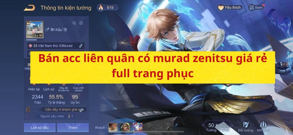 Mua bán acc liên quân có murad zenitsu giá rẻ full trang phục