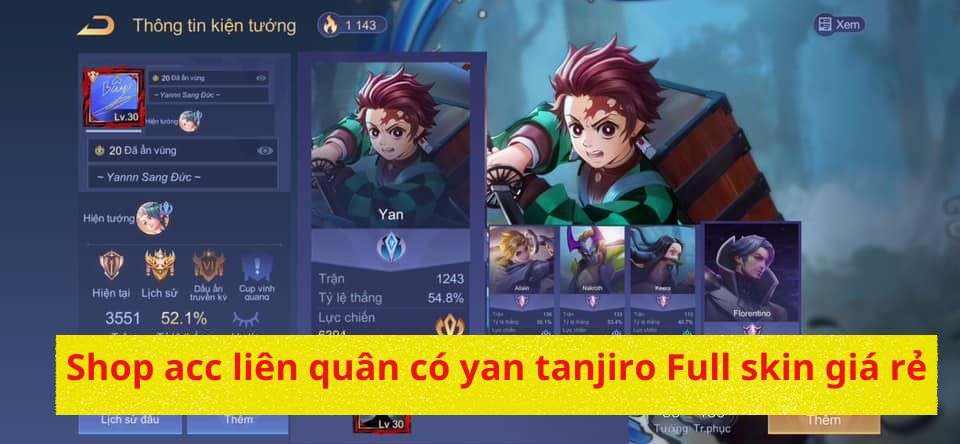 Mua bán nick/acc liên quân có yan tanjiro Full skin giá rẻ