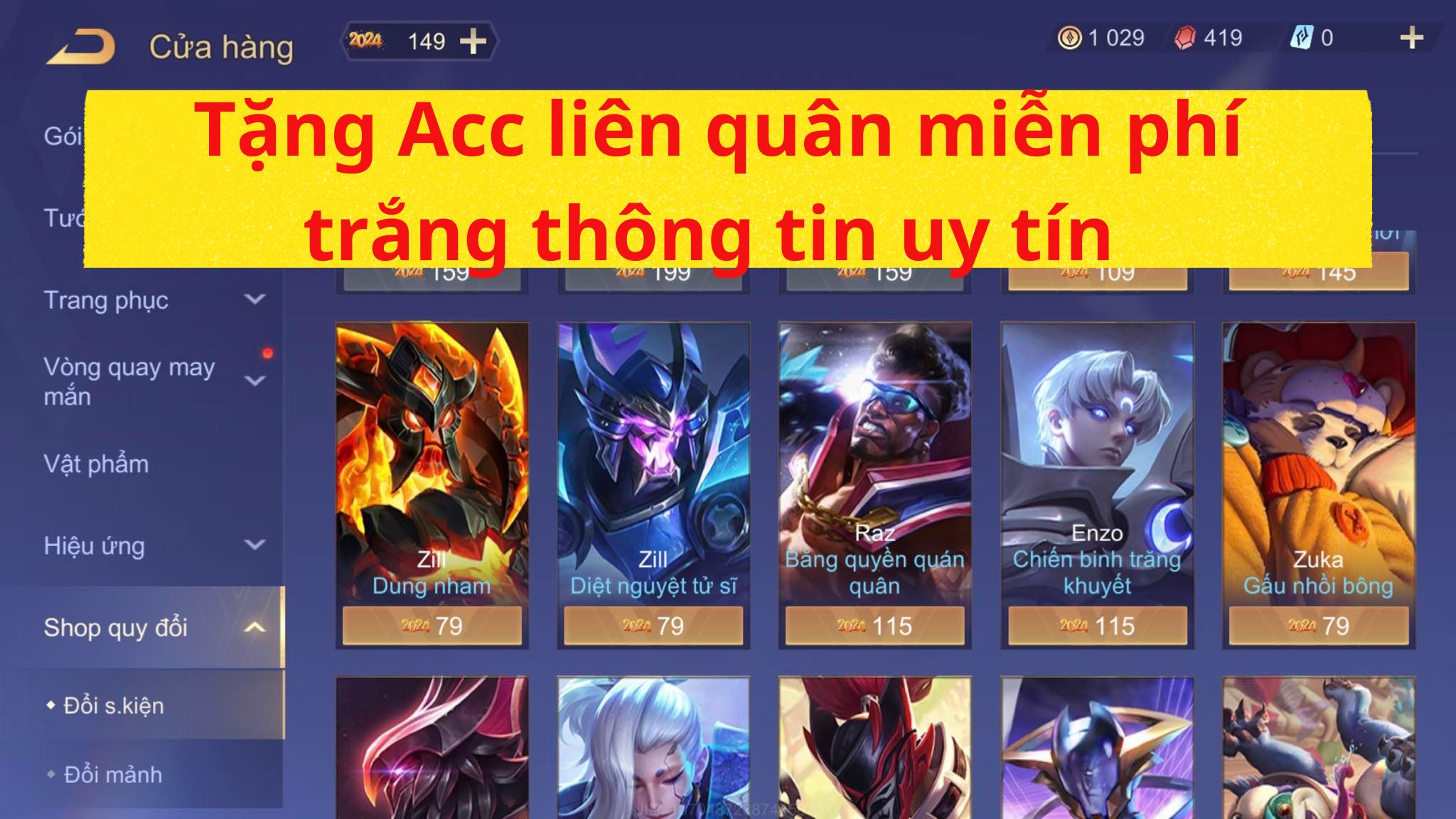 Tặng Acc liên quân miễn phí trắng thông tin tại Shopacc.vn