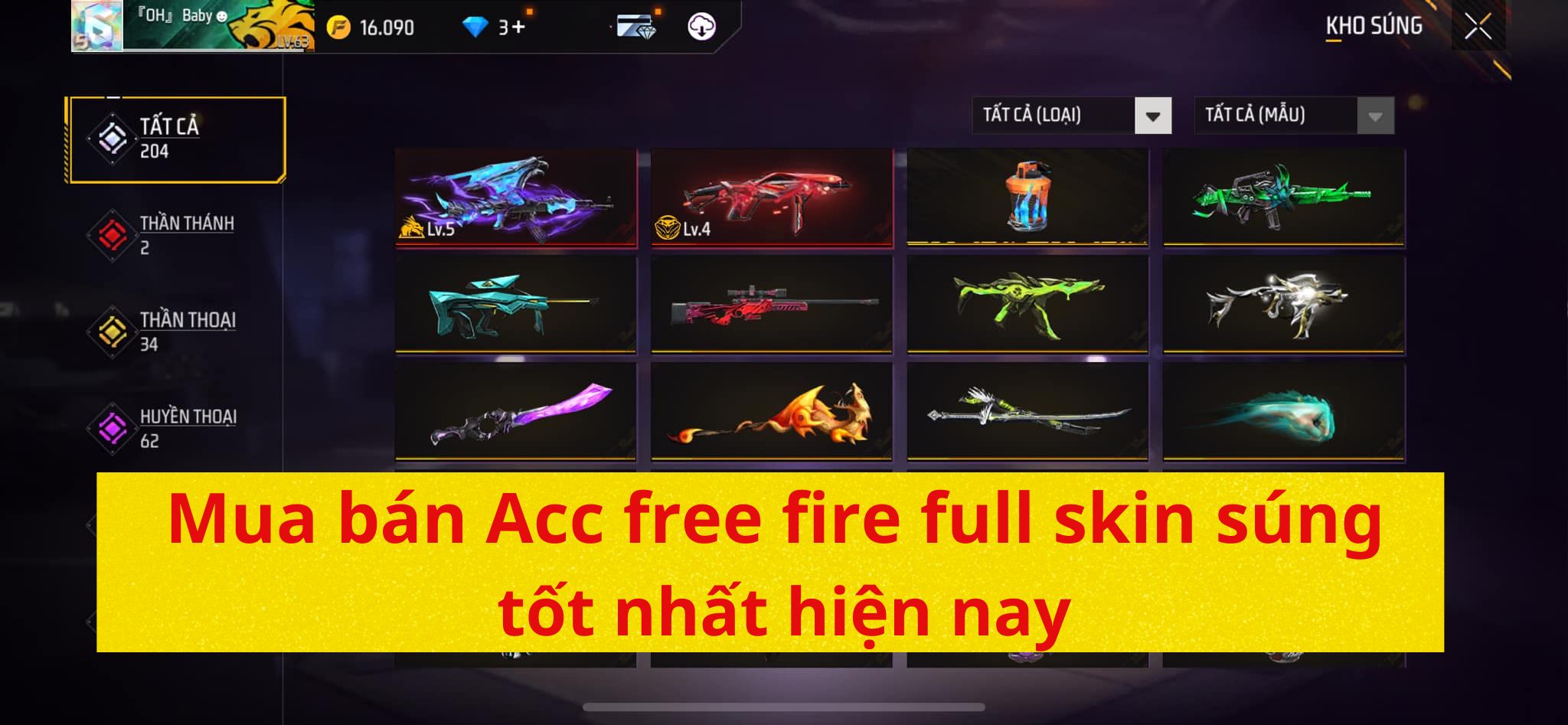 Mua bán Acc free fire full skin súng tốt nhất hiện nay