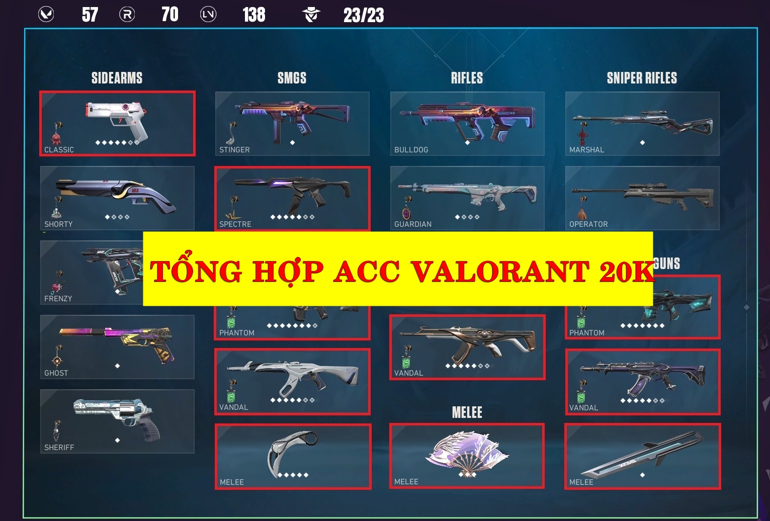 Mua bán acc valorant 20k uy tín full tướng tại Shopacc.vn