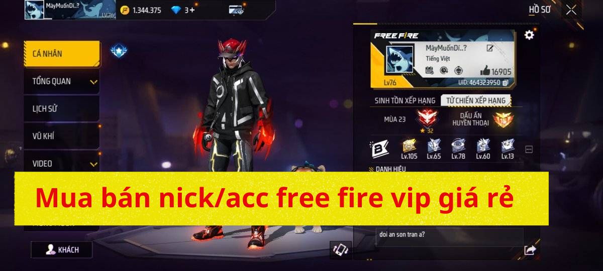 Mua bán nick/acc free fire vip giá rẻ