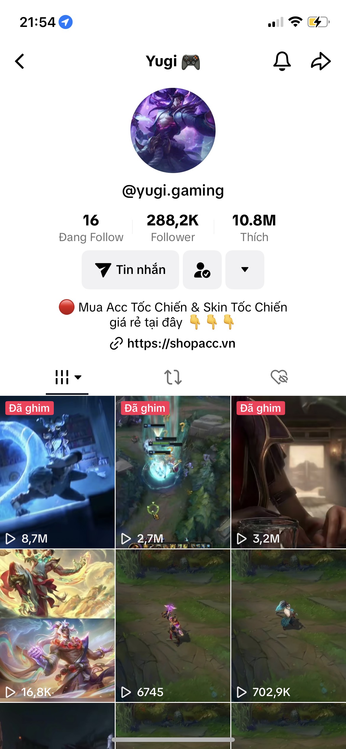 shop acc tốc chiến yugi gaming tiktok