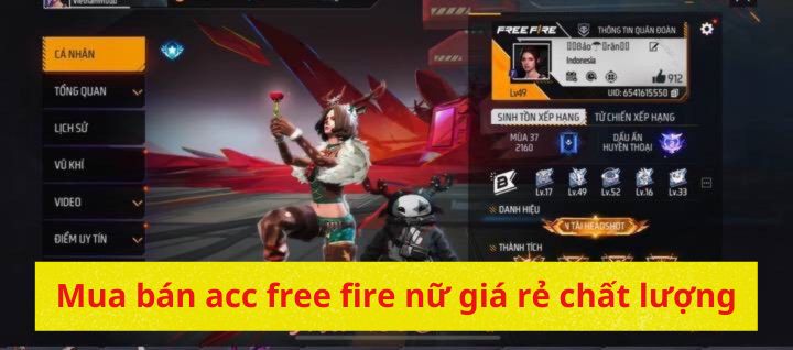 Mua bán acc free fire nữ giá rẻ chất lượng