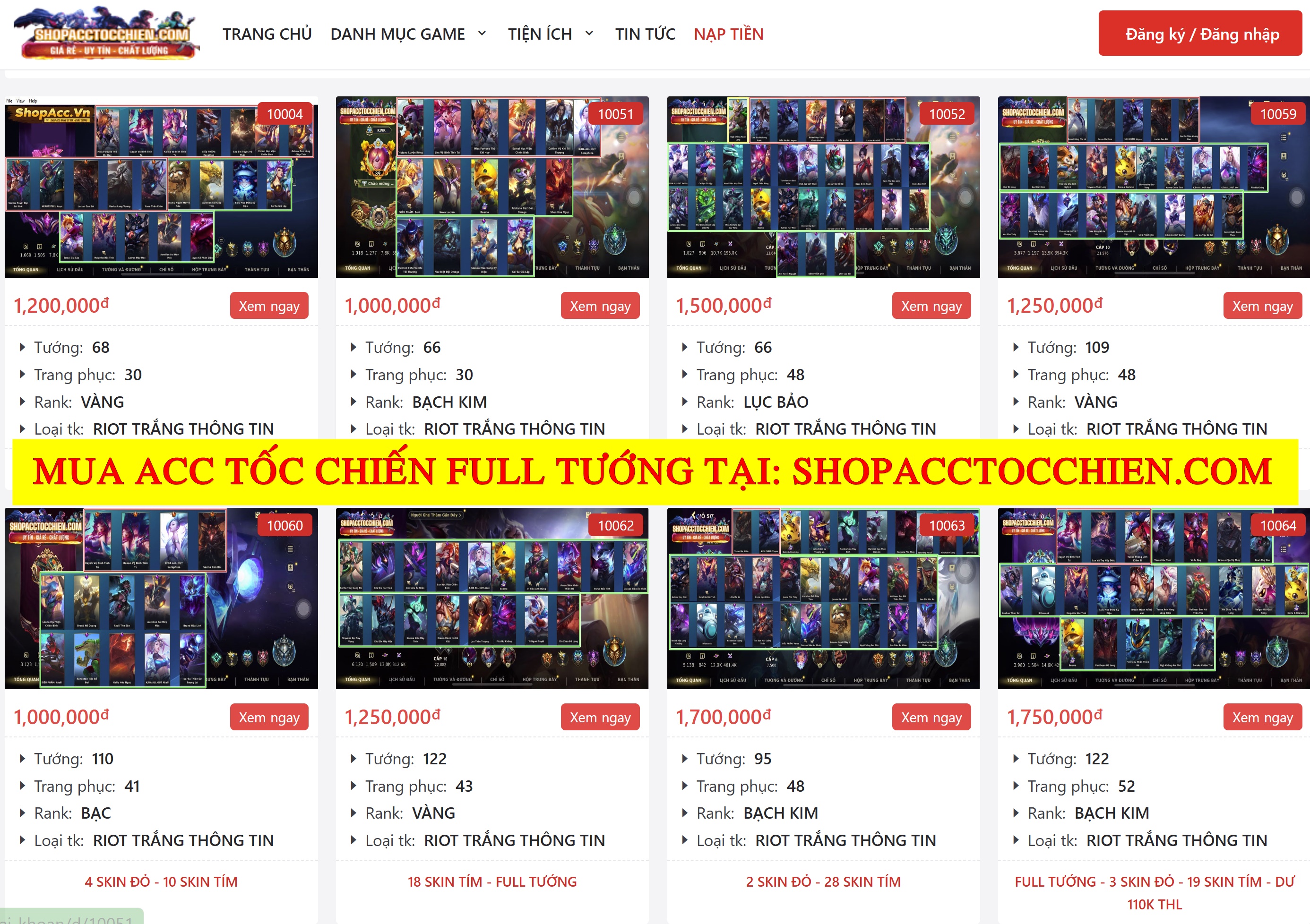 mua acc tốc chiến full tướng