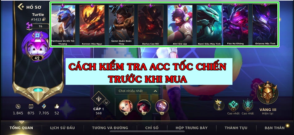 kiểm tra acc tốc chiến khi mua