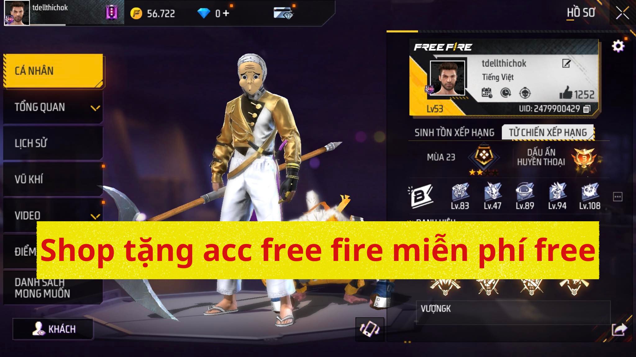 Shop tặng acc free fire miễn phí free