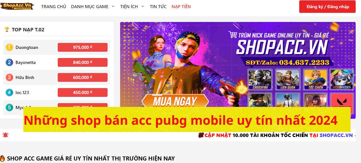 Những shop bán acc pubg mobile uy tín nhất 2024