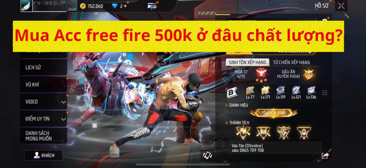 Mua acc free fire 500k chất lượng