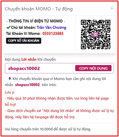 nạp tiền momo vào shopacc.vn