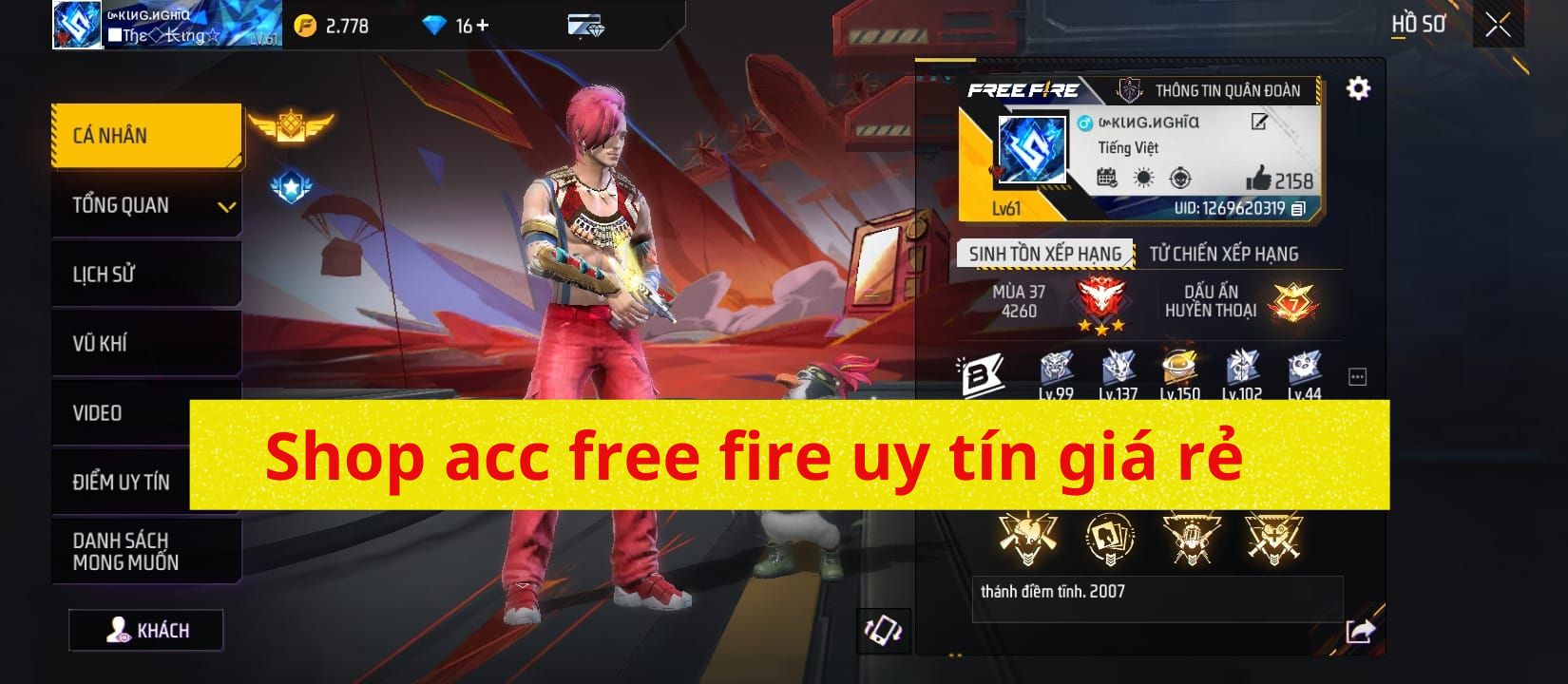 Shop acc free fire uy tín giá rẻ